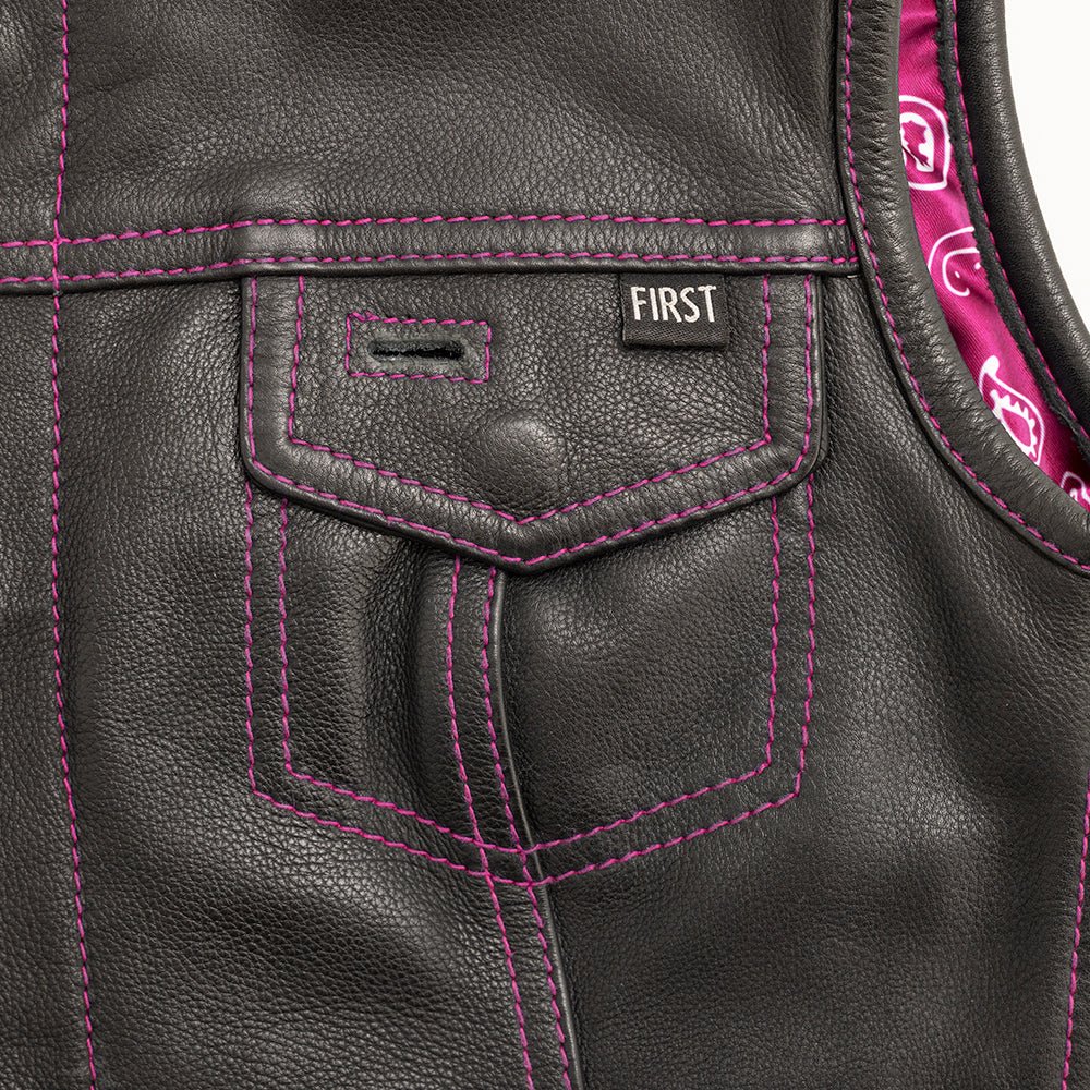 Jessica Women's Motorcycle Leather Vest - Pink - Limited Edition