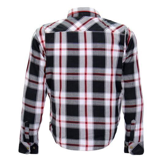 Hot Leathers Men's 'Sinfire' White/Black Cotton Flannel Shirt - Button Front - Riding Proective Wear - JKM3001