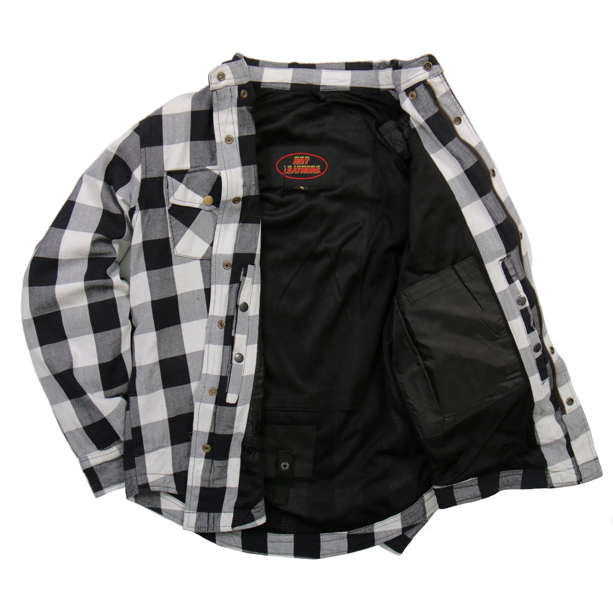 Hot Leathers Men's 'Iron Outlaw' White/Black Cotton Flannel Shirt - Button Front - Riding Protective Wear - JKM3005