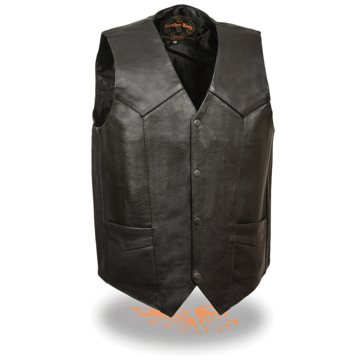 Milwaukee Leather LKM3730 Men's Black Leather Western Style V-Neck Motorcycle Rider Vest with Front Snap Closure