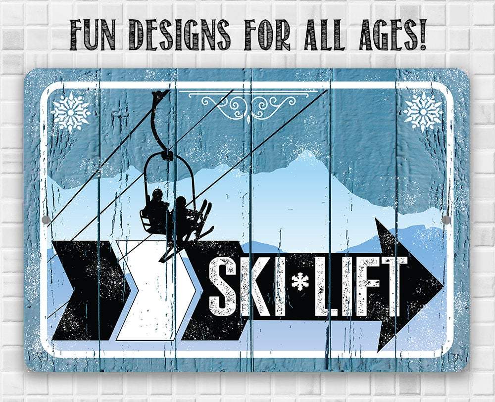 Ski Lift Directional (Right) - Metal Sign