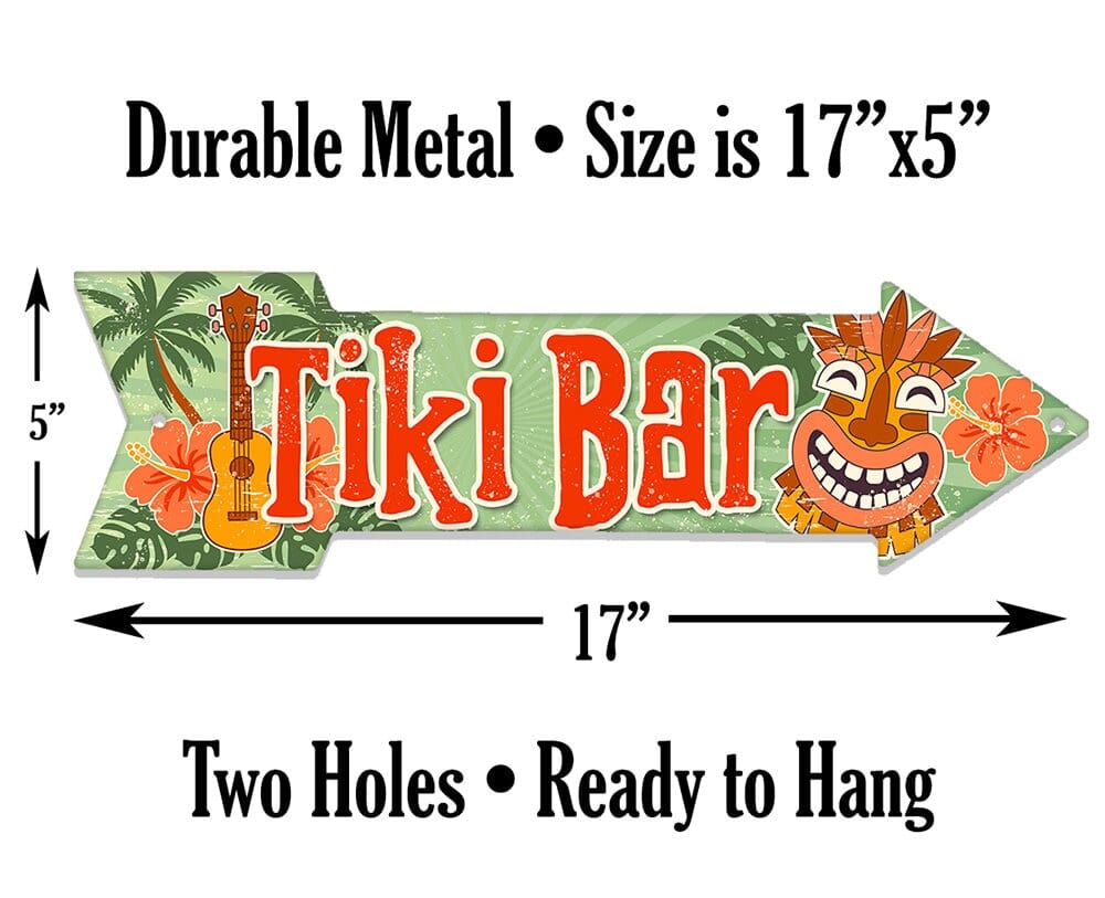 Tiki Bar - Directional Arrow - Metal Sign