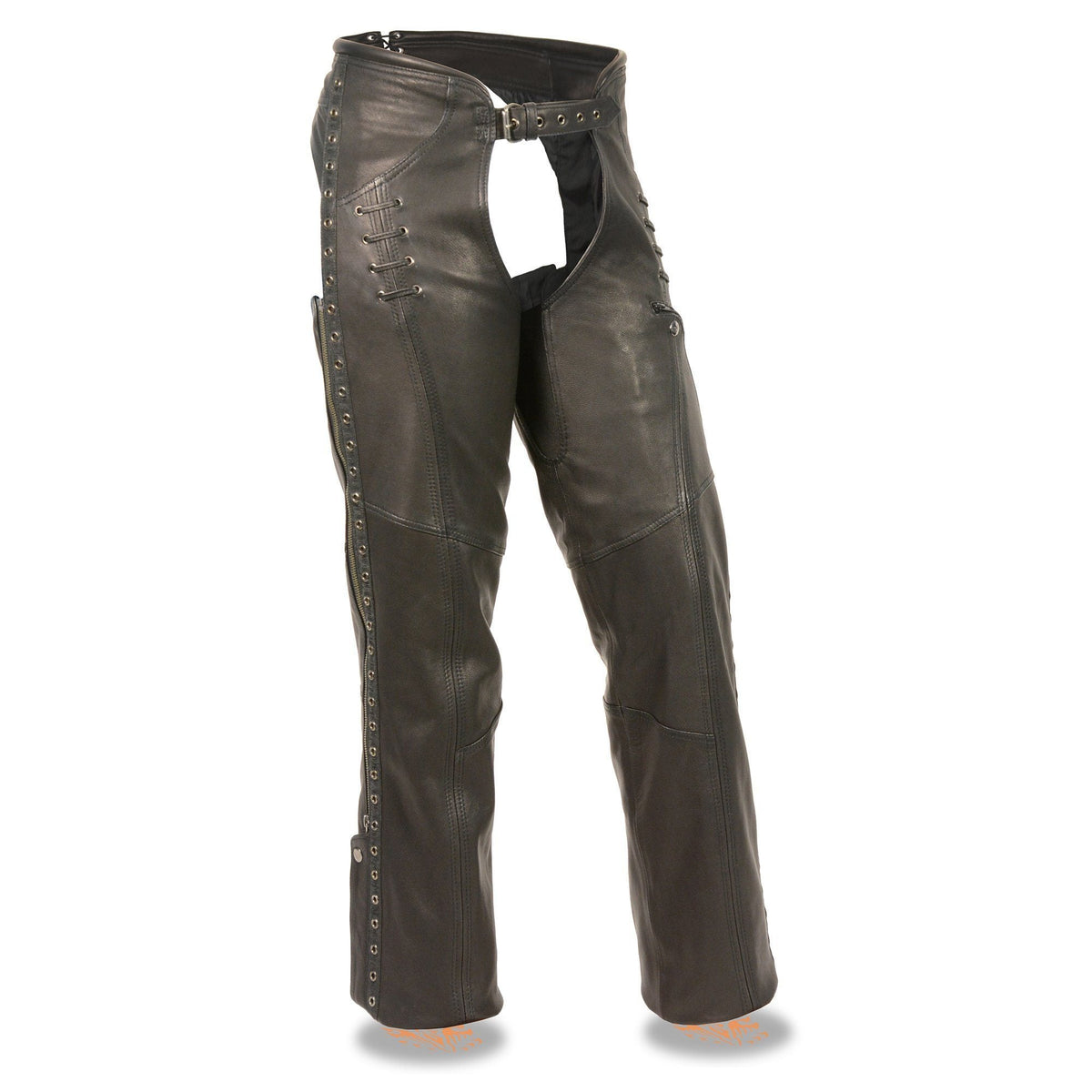 Milwaukee Leather Women's Black Lightweight Premium Goat Skin Leather Motorcycle Chaps w/ Accent Lacing -MLL6535