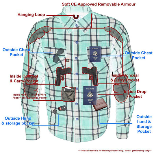 Milwaukee Leather Men's Ironfang Multi/Color CE Armored Flannel Shirt with Aramid Reinforced Zones - MPM1640