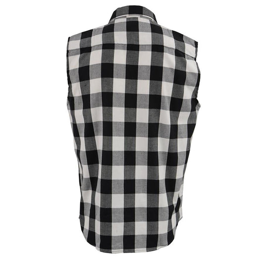 Milwaukee Leather Men's 'Open Road - White Line' Black/White Sleeveless Flannel - Cotton Button Up Shirt - MPM1647