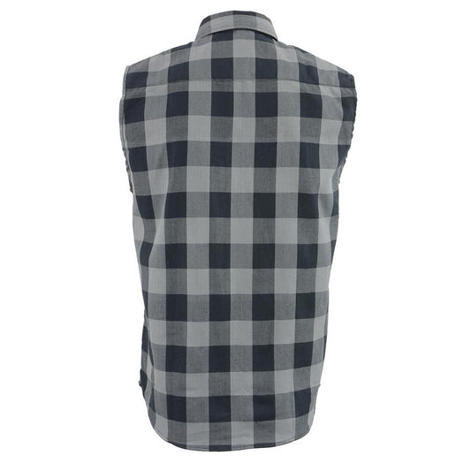 Milwaukee Leather Men's 'Open Road - Coal Dust' Black/Gray Sleeveless Flannel - Cotton Button Up Shirt - MPM1648