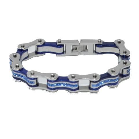 VJ111 Two Tone Silver/Candy Blue W/Blue Crystal Centers