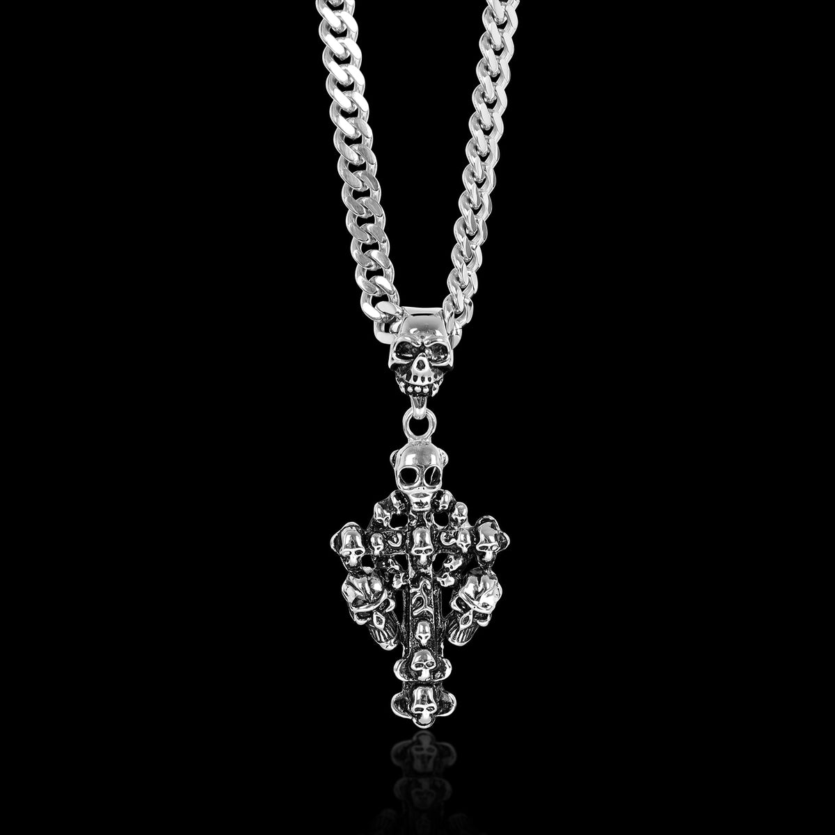 Stainless Steel Skull Celtic Cross Curb Chain Necklace