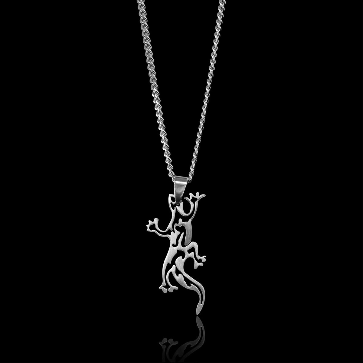 Stainless Steel Tribal Lizard Curb Chain Necklace