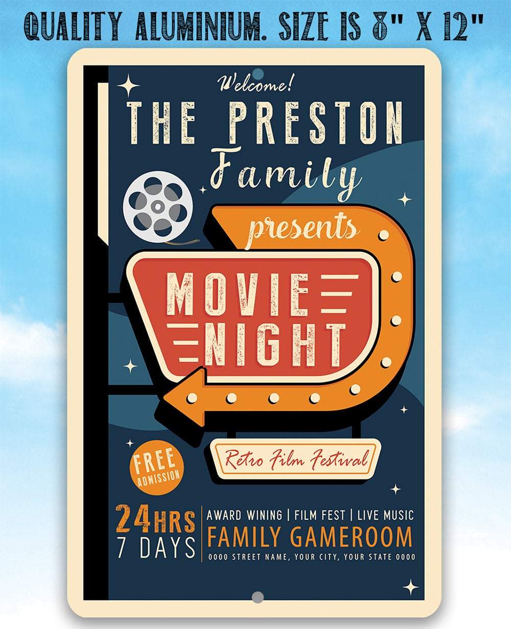 Personalized - Family Movie Night - Metal Sign