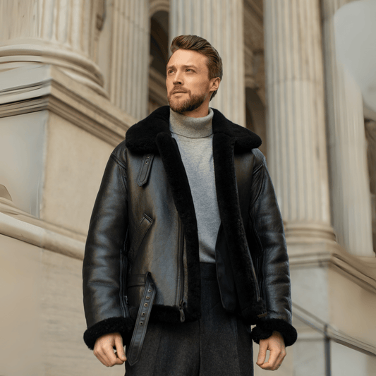 R.A.F Sheepskin Bomber Jacket in Black Z2109B