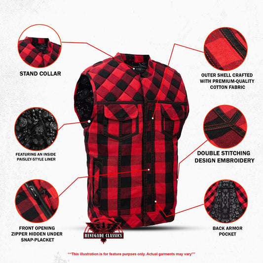 Scarlet Fury™ Mens Flannel Motorcycle Textile Vest