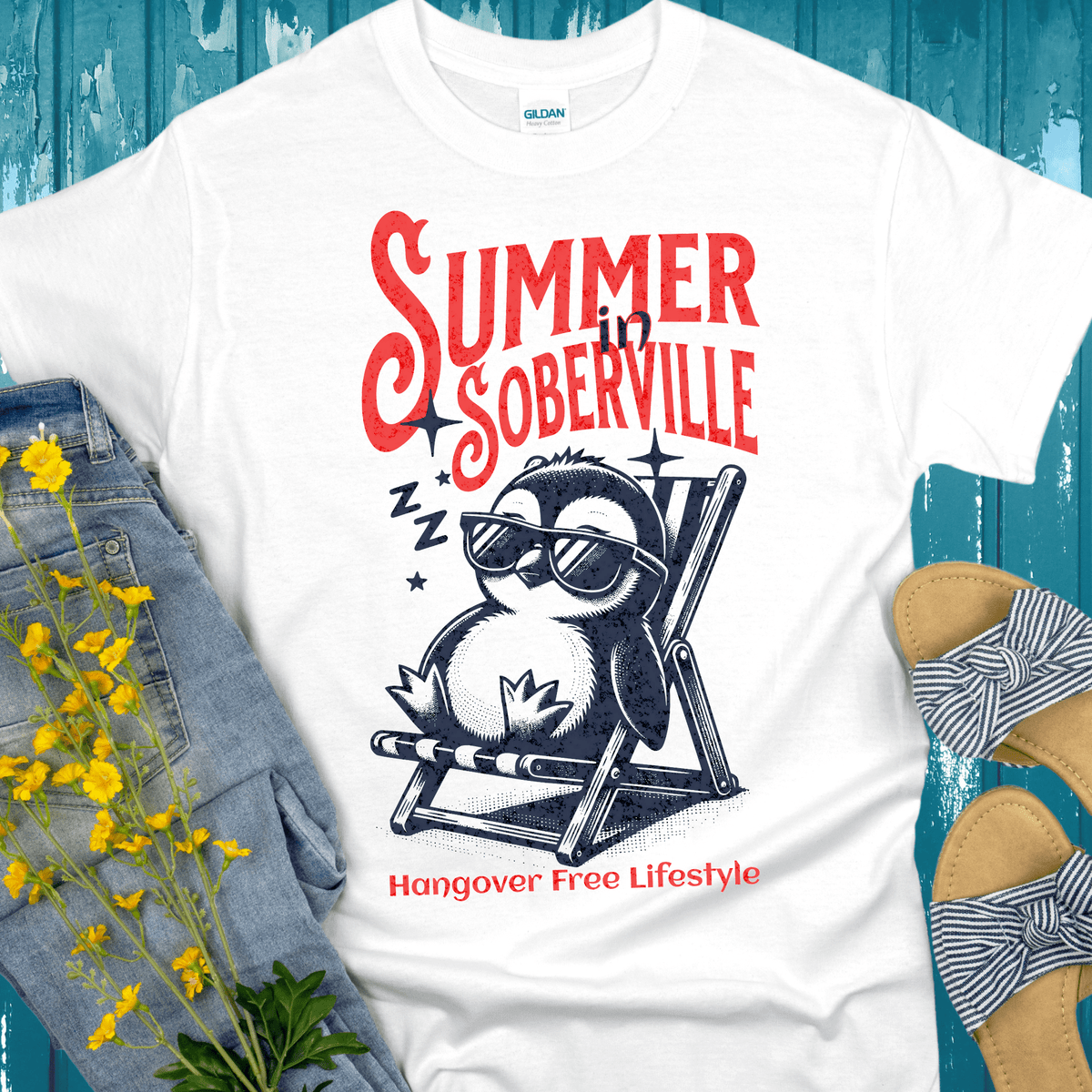 Recovery T-Shirt | Inspiring Sobriety | Summer in Soberville Penguin