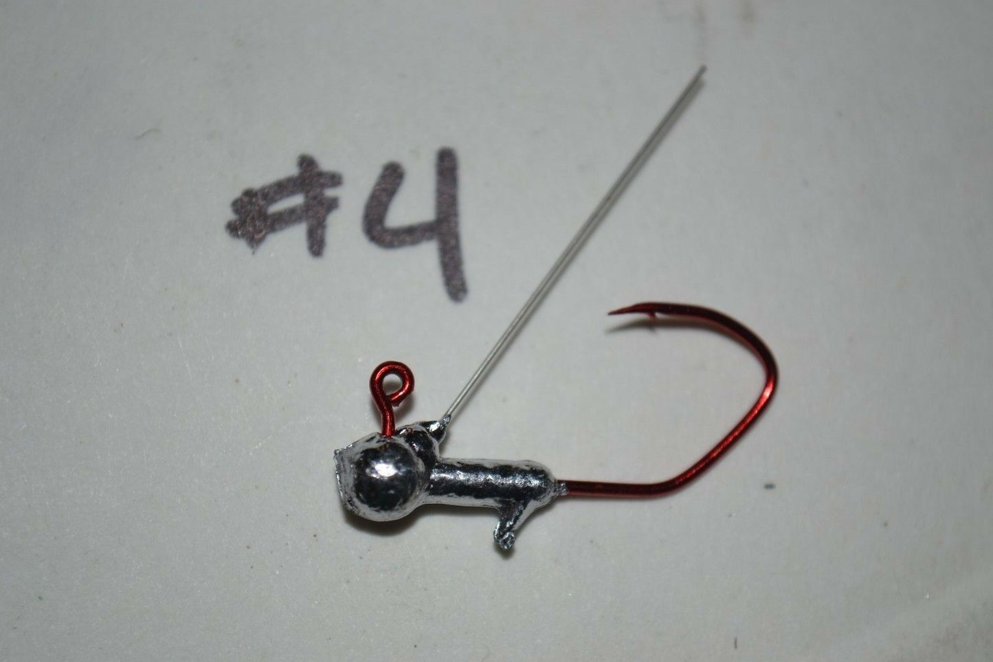 25 pc Cam's 1/16 Round Head Barb Collar Weedless Crappie Jig Head #4 Red(Laser Sharp)Nasty Bend Hooks