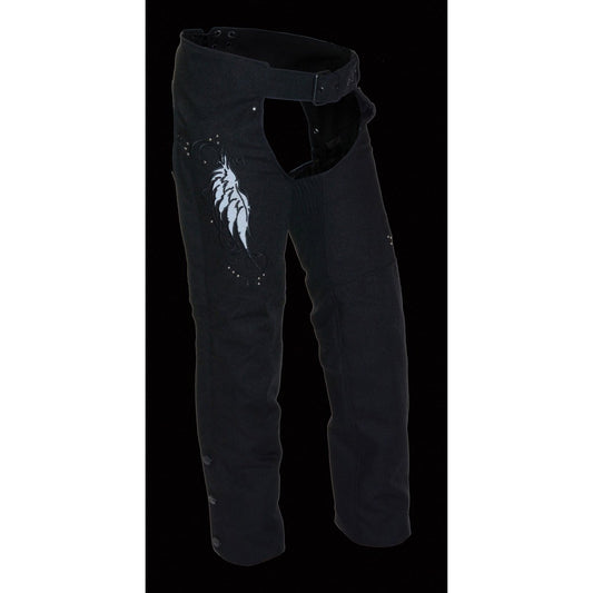 Milwaukee Leather SH1956 Women's 'Winged' Solid Black Textile Chaps