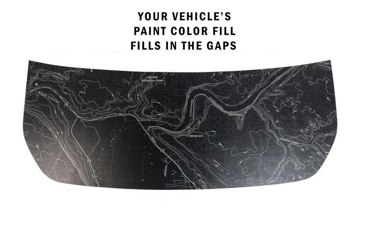 Stealth Black Arches National Park Topographic Map Hood Overlay (Printed Series) - 2021+ Bronco