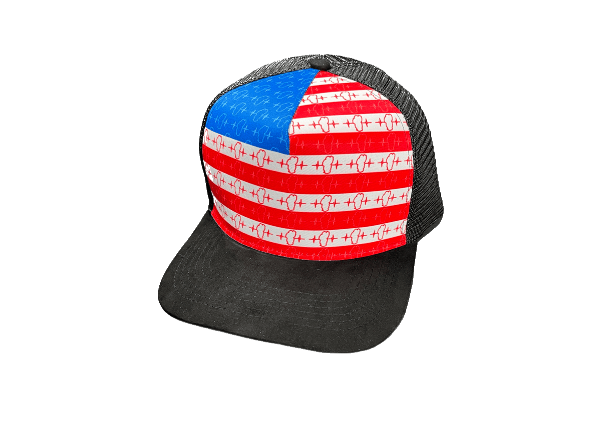 Tahoe Hat - Trucker Hat - Suede - Black - American Flag - Trucker Mesh