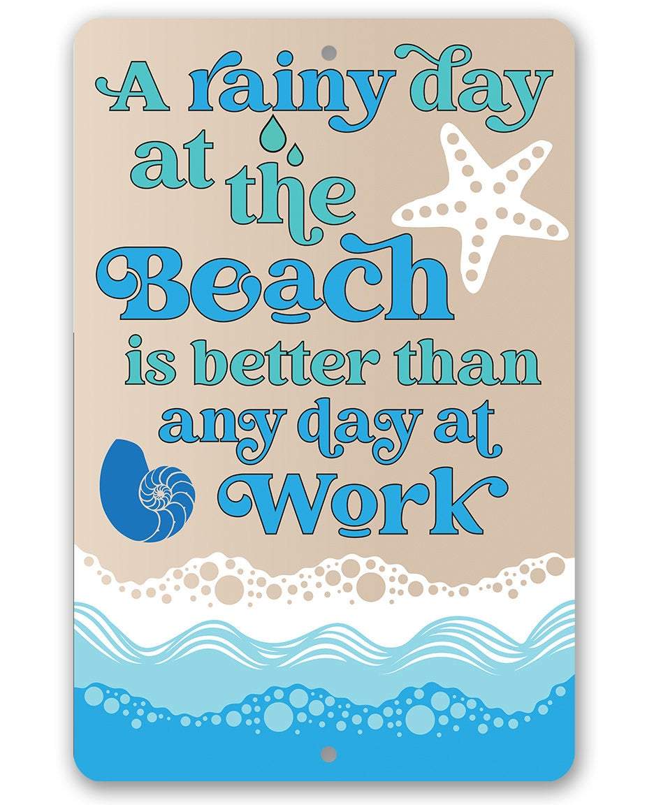 A Rainy Day At The Beach - Metal Sign