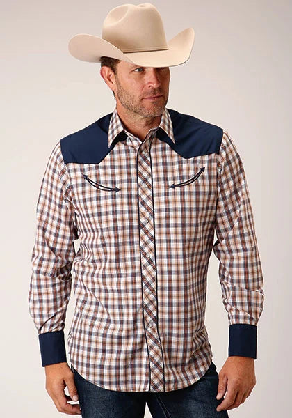Roper 1506 Windowpane Plaid (Navy) - Men's Western Shirt