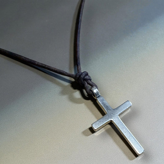 Classic Cross Necklace - Sterling Silver on Leather Cord