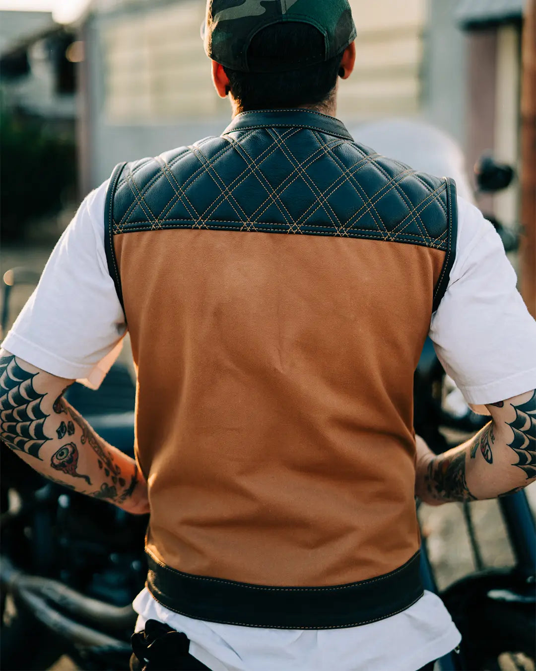 Hunt Club Motorcycle Leather Canvas Vest