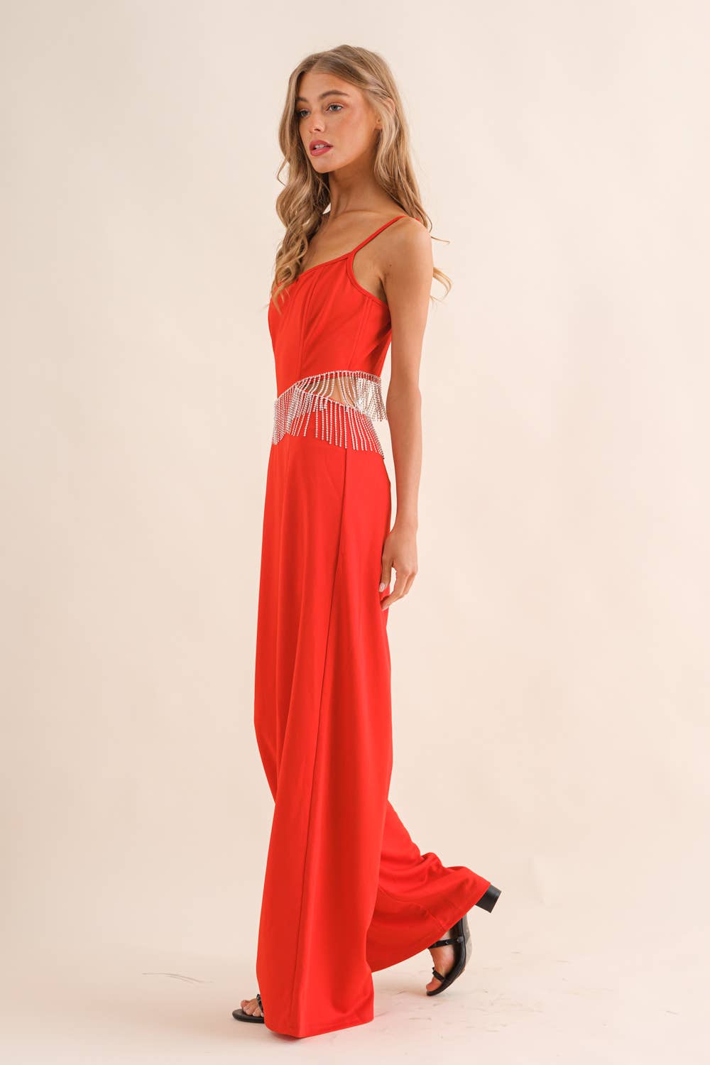 Red Rhinestone Cowgirl Jumpsuit