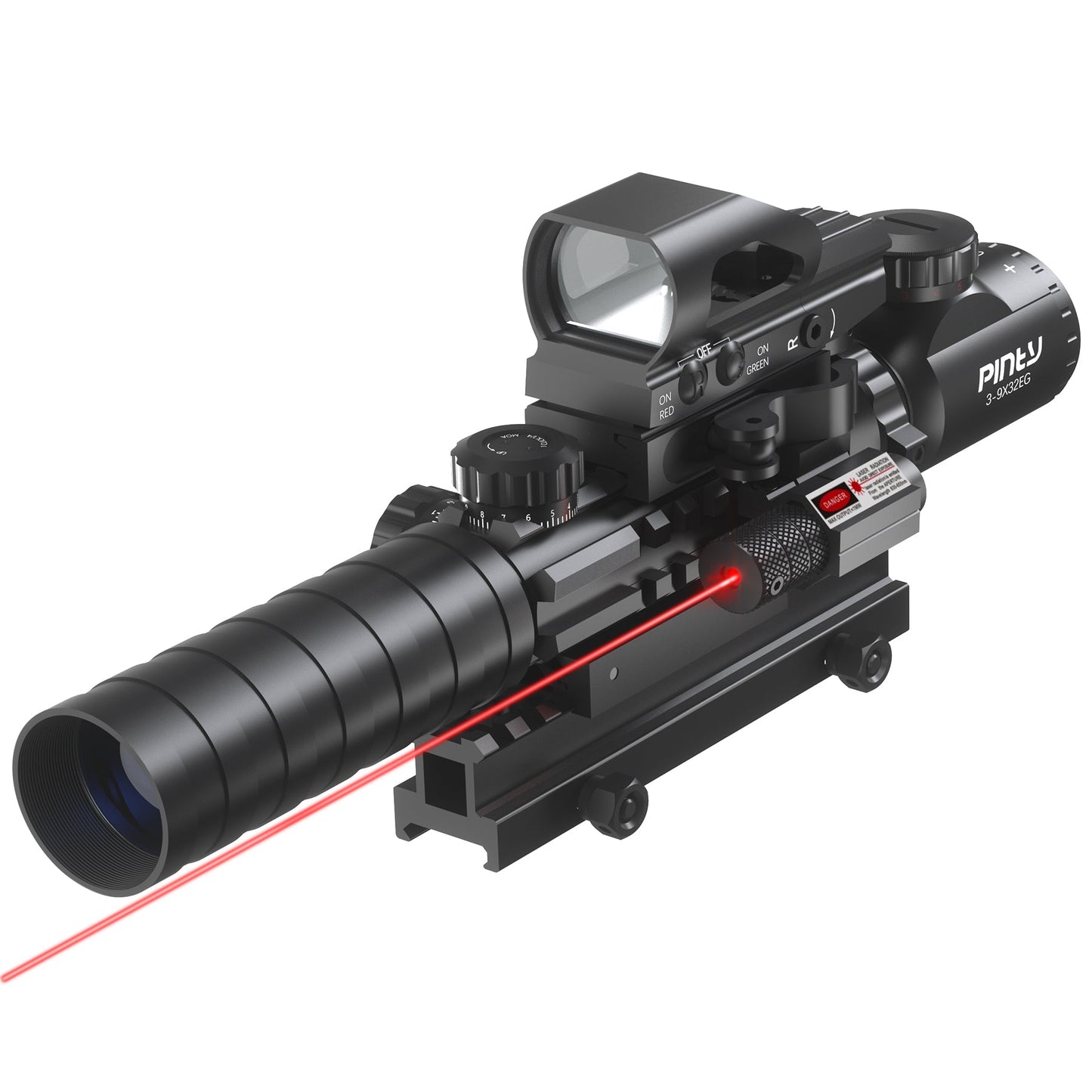 Pinty Nova 3-in-1 3-9x32 SFP Rifle Scope Combo, Red Laser