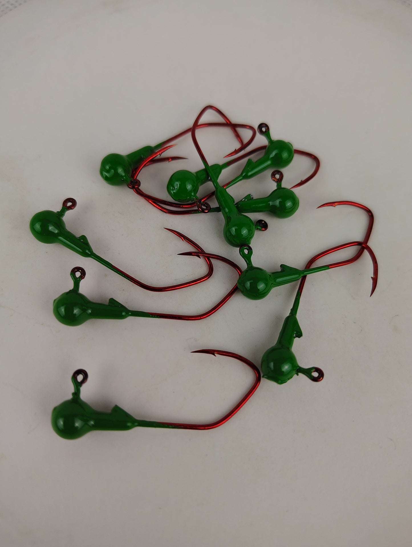 25ct.- 1/16oz. Painted Cam's DIESEL BUILT John Deere Green w/ 1/0 Deadly Blood Hooks (Chemically Sharpened)