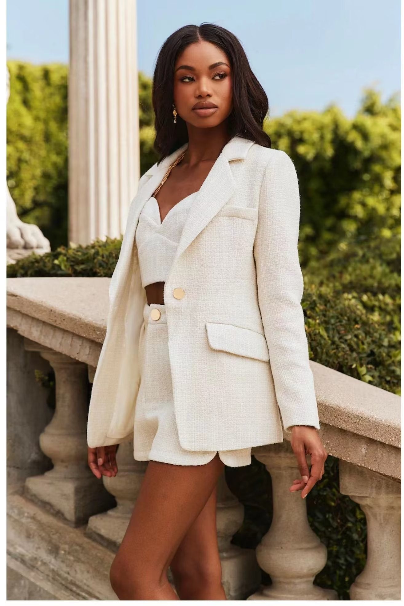 White Chic Blazer Suit Ensemble