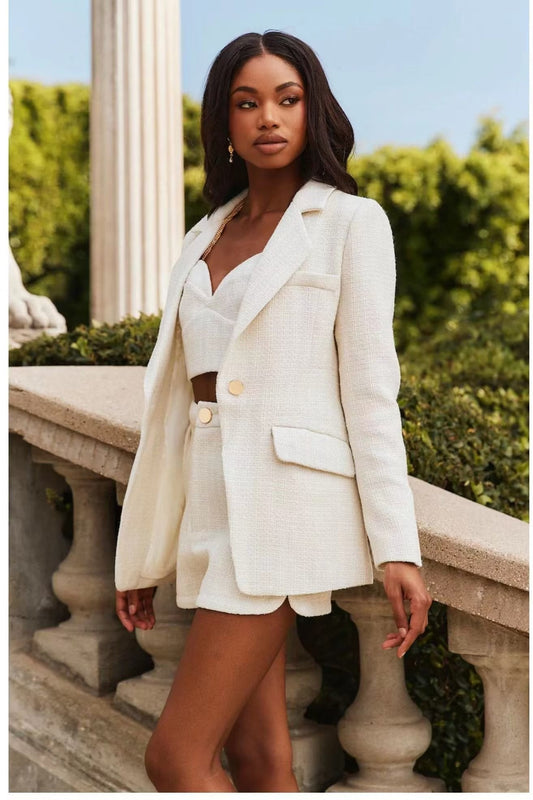 White Chic Blazer Suit Ensemble