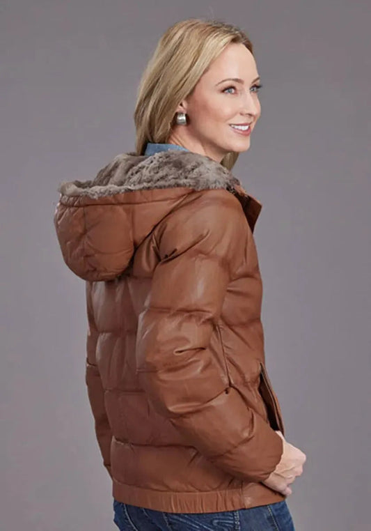 Stetson Quilted Smooth Puffy (Brown) - Women's Quilted Leather Jacket