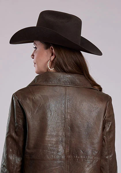 Stetson Cropped Button Front (Brown) - Women's Lamb Leather Jacket