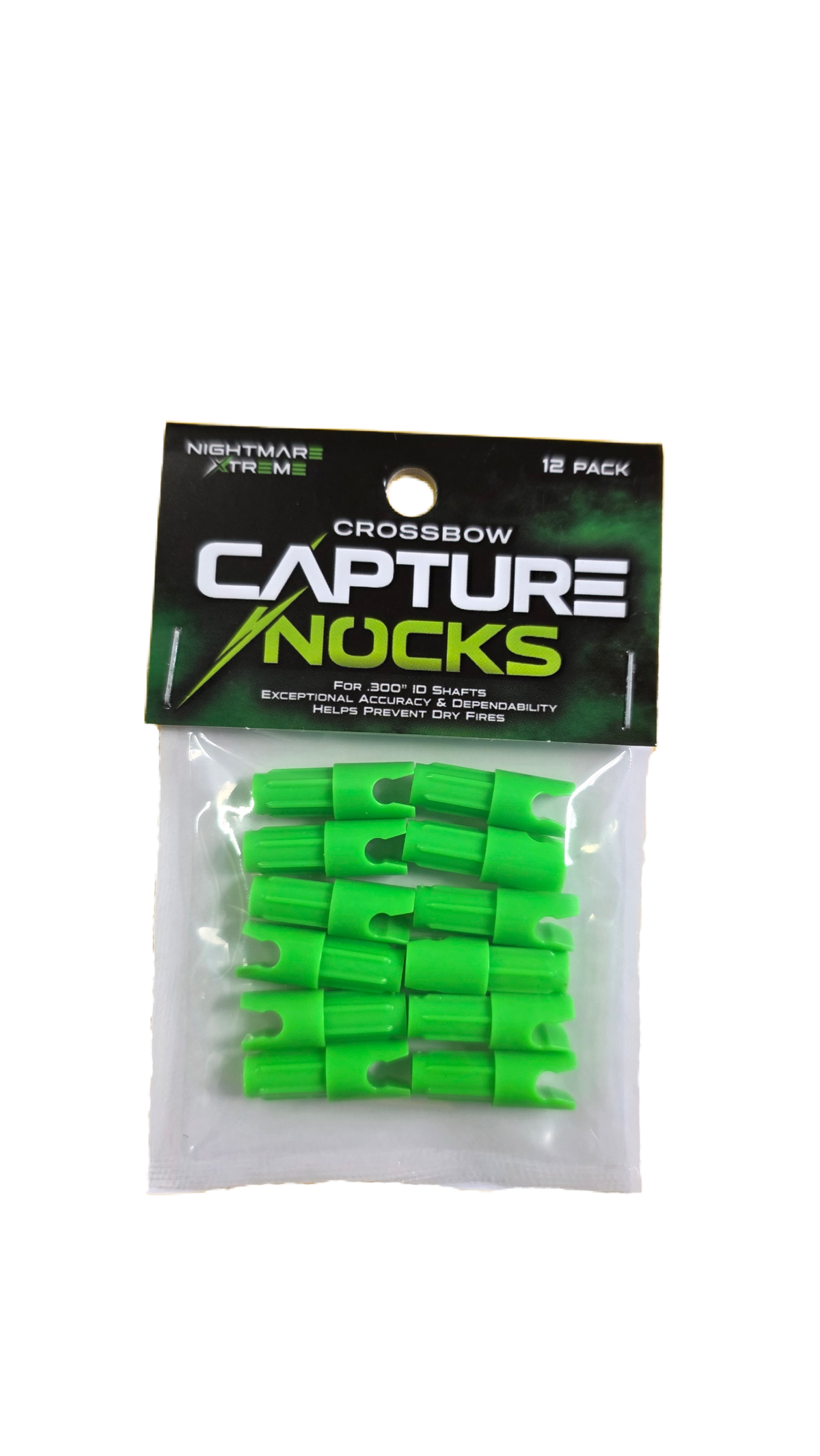 Nightmare Xtreme Crossbow Capture Nocks  FLO Green 12 pack .300 ID Shafts