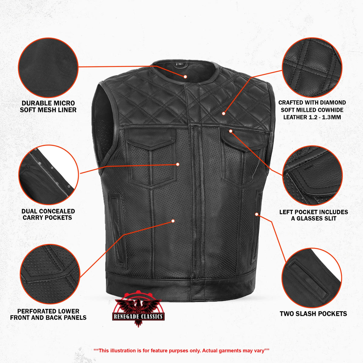 Clubhouse Men's Low Cut Motorcycle Leather Vest