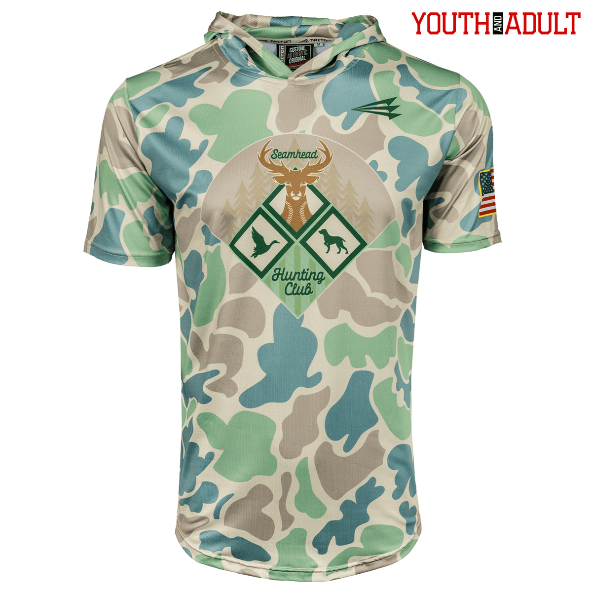 Seamhead Hunting Club HyperMAX Short Sleeve Camo Baseball Hoodie