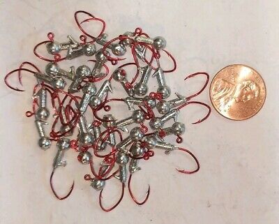 35 pc Cam's 1/16 Round Jig Head #2 Red (Laser Sharpe) Nasty Bend Hooks Barb Collar