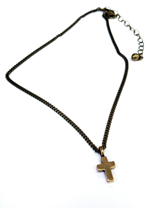 Mini Cross of Comfort Necklace - Bronze Choker Charm