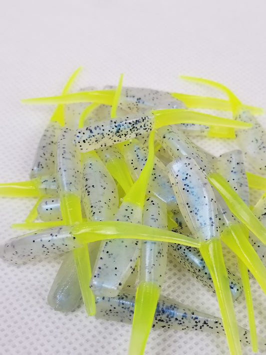 Cam's 2" Stinger Shad 35pc Spring Monkey Milk & Chartreuse Tail Crappie Soft Jigs [A Cam's Exclusive]
