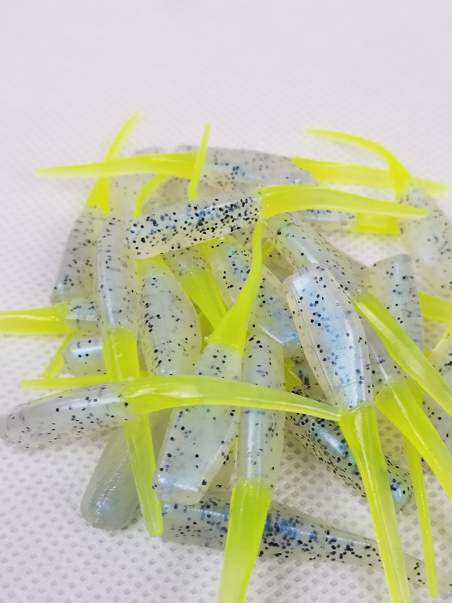Cam's 2" Stinger Shad 35pc Spring Monkey Milk & Chartreuse Tail Crappie Soft Jigs [A Cam's Exclusive]