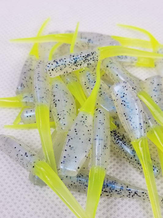 Cam's 2" Stinger Shad 35pc Spring Monkey Milk & Chartreuse Tail Crappie Soft Jigs [A Cam's Exclusive]