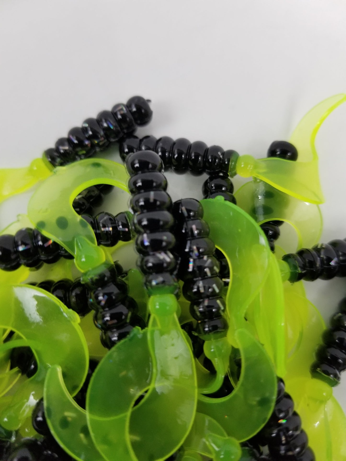 Cam's 2"(HOLOGRAM FLAKE)  Curly Tail Grub 35pc Black & Chartreuse Curly Tail Crappie Soft Jigs  [A Cam's Exclusive]