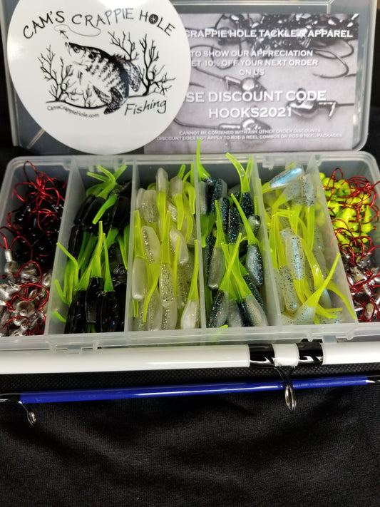 Cam's 10ft. 2pc. Yaannk Stik + 7 (BB)  Cam's Xtralite Reel + Plastics and Hooks Kit