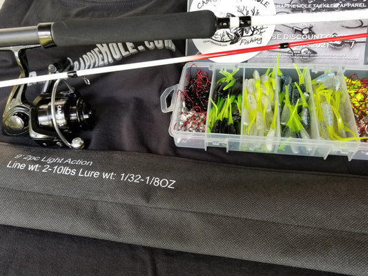 Cam's 9ft. 2pc. Yaannk Stik + 7 (BB)  Cam's Xtralite Reel + Plastics and Hooks Kit
