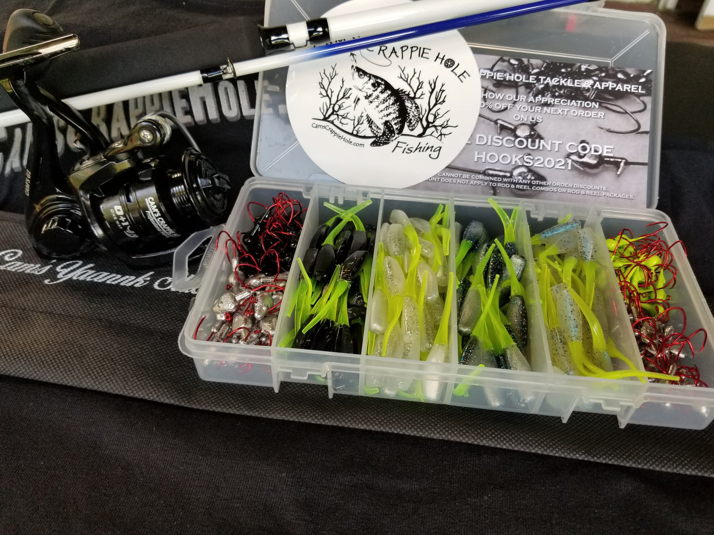 Cam's 10ft. 2pc. Yaannk Stik + 7 (BB)  Cam's Xtralite Reel + Plastics and Hooks Kit