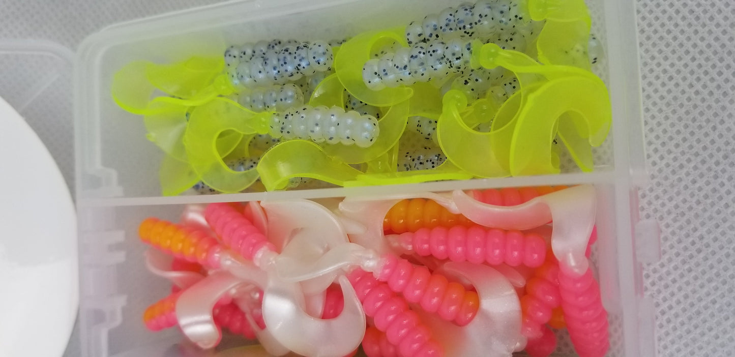 Cam's 3 in 1 Kit Combo [270pc.] Hand Painted Assortment "Nasty Bend Hooks" & All Plastic Curly Tail & Stinger Shad [Hologram Flake] Assortment Kit