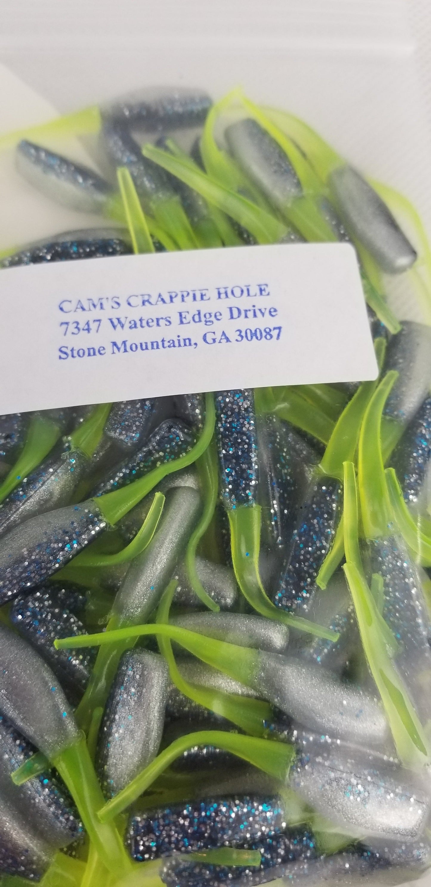 Cam's 2"(HOLOGRAM FLAKE)  STINGER SHAD 100pc MIDKNIGHT STORM Crappie Soft Jigs [A Cam's Exclusive]