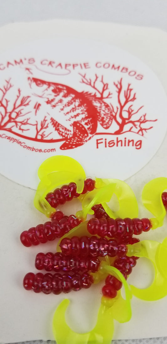 Cam's 2"(HOLOGRAM FLAKE) RED FIREBALL 100pc  Curly Tail Crappie Soft Jigs  [A Cam's Exclusive]