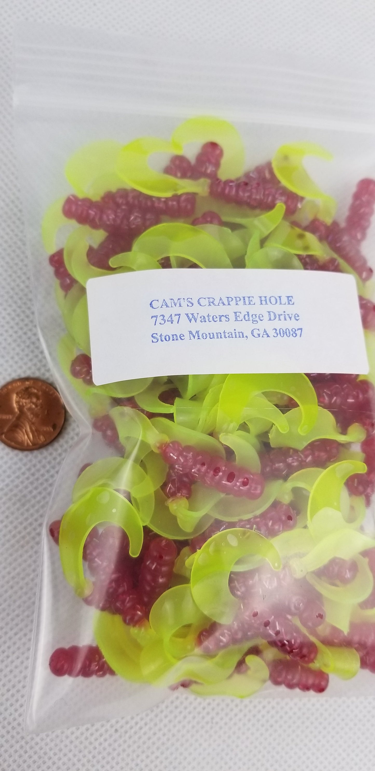 Cam's 2"(HOLOGRAM FLAKE) RED FIREBALL 100pc  Curly Tail Crappie Soft Jigs  [A Cam's Exclusive]