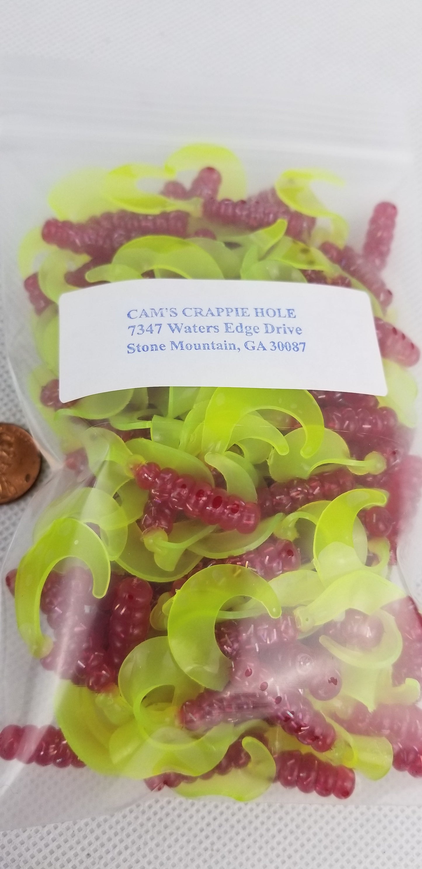 Cam's 2"(HOLOGRAM FLAKE) FIREBALL RED 35pc  Curly Tail Crappie Soft Jigs  [A Cam's Exclusive]