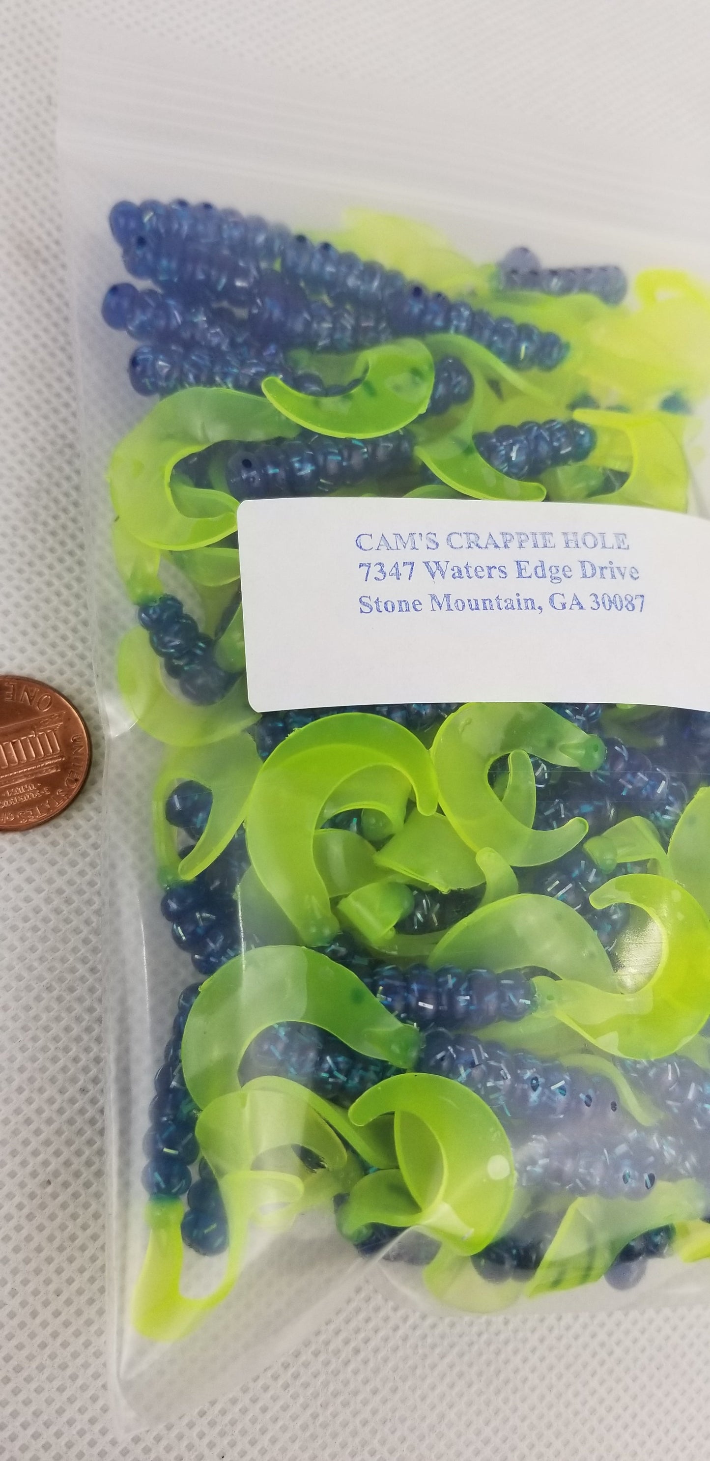 Cam's 2"(HOLOGRAM FLAKE) FIREBALL BLUE 100pc  Curly Tail Crappie Soft Jigs  [A Cam's Exclusive]